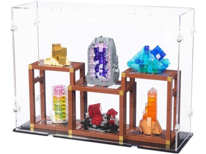 iDisplayit | Acryl-Display LEGO 21362 Mineraliensamm | Mit schwarzem Boden