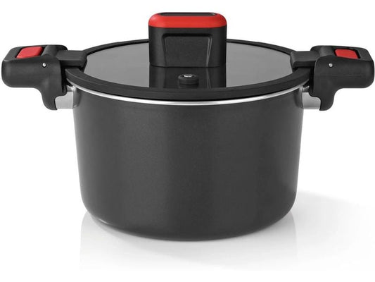 GOURMETmaxx | Energiespartopf Aluminium 5,8 L | schwarz/rot