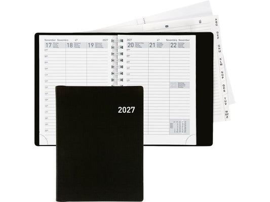 Biella | Geschäftsagenda 2027 Rex Wire-O, FSC | schwarz, 10x 14 cm, 1 Woche auf 2 Seiten