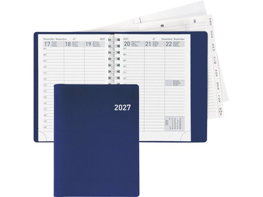 Biella | Geschäftsagenda 2027 Rex Wire-O | blau, 10x 14 cm, 1 Woche auf 2 Seiten, FSC