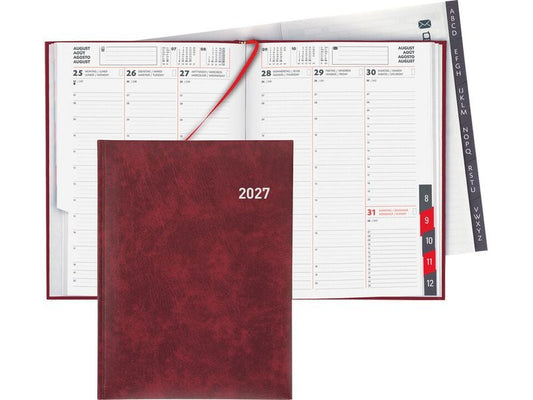 Biella | Geschäftsagenda 2027 Orario weinrot | 17.8 x 23.5 cm, 144 Seiten, 1 Wo auf 2 S.