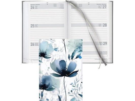Biella | Geschäftsag. Dispo Term blue Flower | 2027, 1W/2S, 14.5x20.5 cm