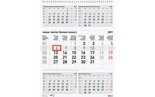 Biella | Wandkalender 2027 5-Monatskalender | 31 x 40 cm, 5 Monate pro Seite, grau