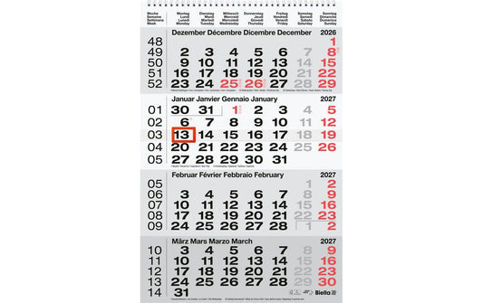 Biella | Wandkalender 2027 4-Monatskal. | 31 x 47 cm, 4 Monate pro Seite