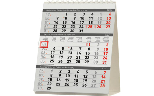 Biella | Pultkalender 2027 Desktop Delta | 12.5 x 15.5 cm, 3 Monate pro Seite