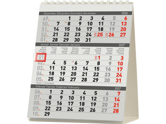 Biella | Pultkalender 2027 Desktop Delta | 12.5 x 15.5 cm, 3 Monate pro Seite