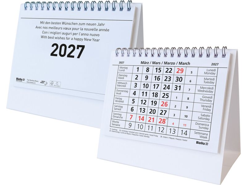 Biella | Pultkalender 2027 Desktop Basic | 14.8 x 10.5 cm, 1 Monat pro Seite