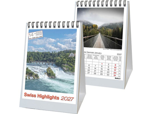 Biella | Pultkal. 2027 Swiss Highlights | 14.8 x 10.5 cm, 1 Monat pro Seite