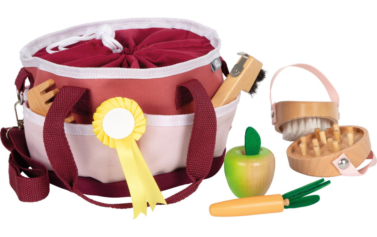 Pferdepflegeset mit Tasche rot