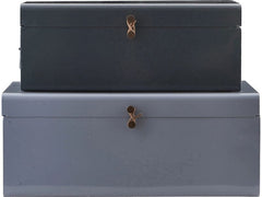 House Doctor | Aufbewahrungsbox Metal | Blau, 52x26x20 cm (LxBxH), Eisen,Leder
