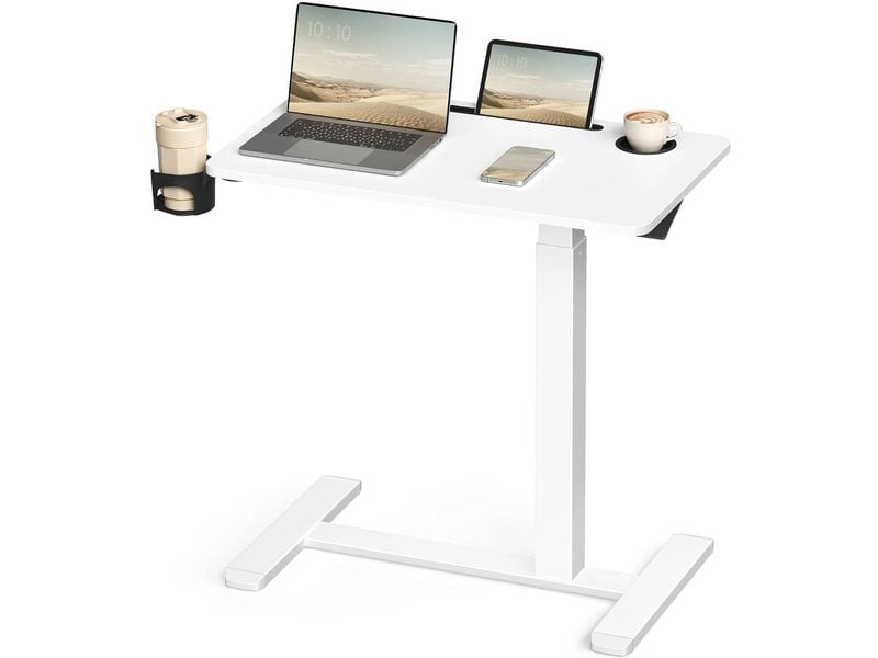 VASAGLE | mobiler, manueller Stehtisch weiss | mit Platte 80x45cm höhenverst. 65-102cm 4 R