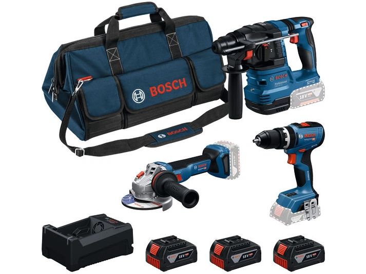 Bosch Professional | 18V Set GSB + GWS + GBH + 3x GBA 5Ah | GAL 12V/18V-80