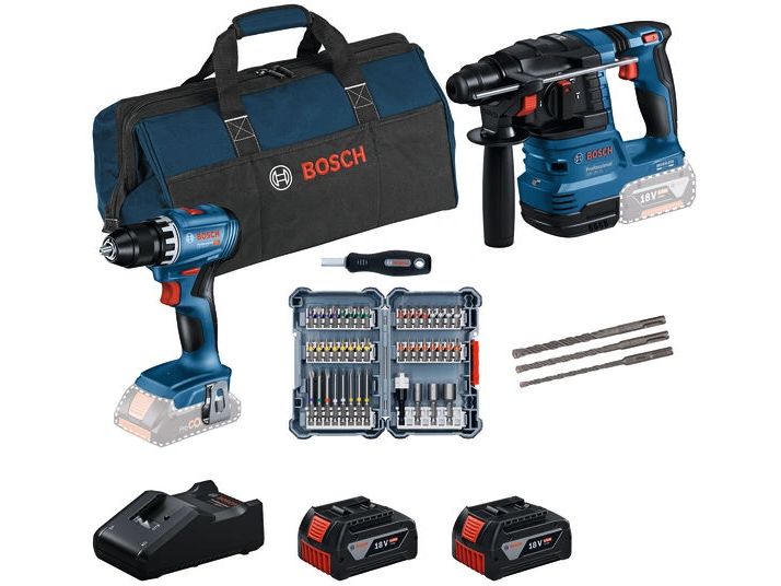Bosch Professional | 2x 18V Set GSR + GBH + 2x GBA 4Ah | 2x Bits + GAL 18V-40
