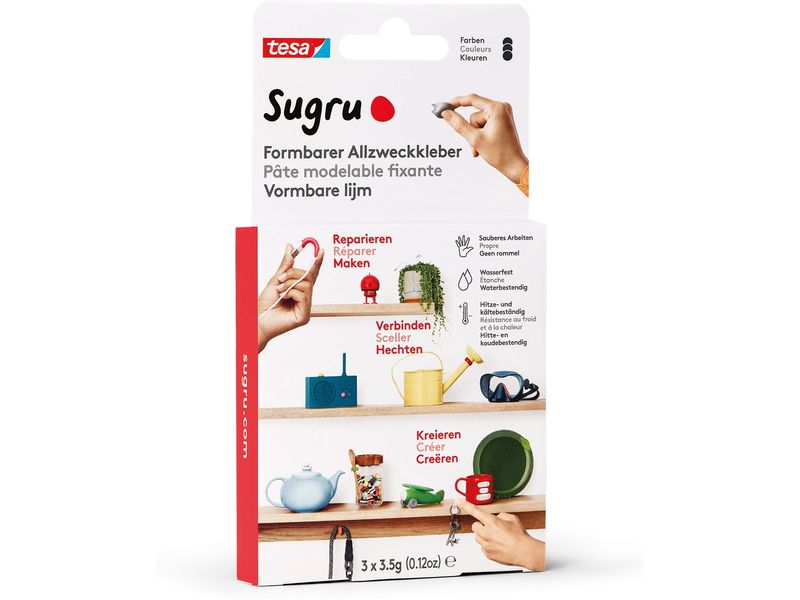 Sugru by Tesa | Formbarer Allzweckkleber | 3 x 3,5 g, Schwarz