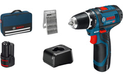 Bosch Professional | Akku-Bohrschrauber GSR 12V-15 | 2x Akku GBA 12V 2Ah Bits 25tlg