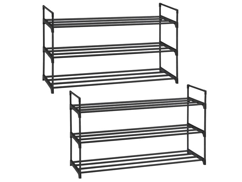 Songmics | Schuhregal aus Metall, Schwarz | 92x30x54 cm, Stahl, Kunststoff