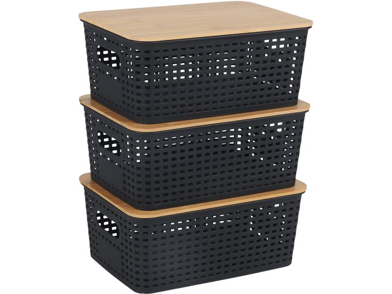 relaxdays | Aufbewahrungsbox mit Deckel | 3er Set, Schwarz
