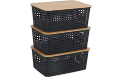 relaxdays | Aufbewahrungsbox mit Deckel | 3er Set, Schwarz