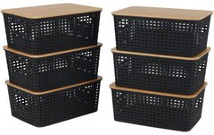 relaxdays | Aufbewahrungsbox mit Deckel | 6er Set, Schwarz