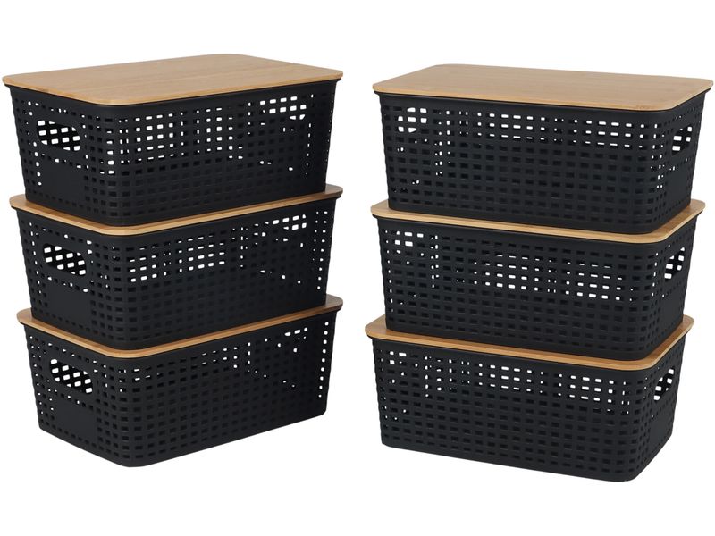 relaxdays | Aufbewahrungsbox mit Deckel | 6er Set, Schwarz