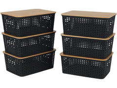 relaxdays | Aufbewahrungsbox mit Deckel | 6er Set, Schwarz