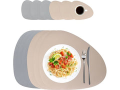 relaxdays | Tischs./Unters. 12-teilig oval | 6 Tischset/6 Glasuntersetzer, Grau/Beige
