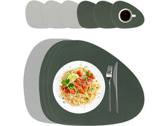 relaxdays | Tischs./Unters. 12-teilig oval | 6 Tischset/6 Glasuntersetzer, Grau/Grün