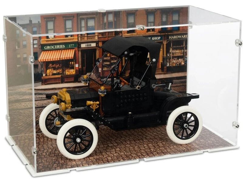 iDisplayit | Acryl-Display LEGO 11376 Ford Model TX | Mit Retro Strassenkulissen Hintergrundbild