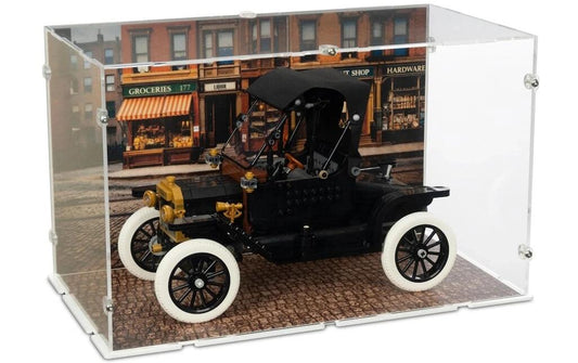 iDisplayit | Acryl-Display LEGO 11376 Ford Model TX | Mit Retro Strassenkulissen Hintergrundbild