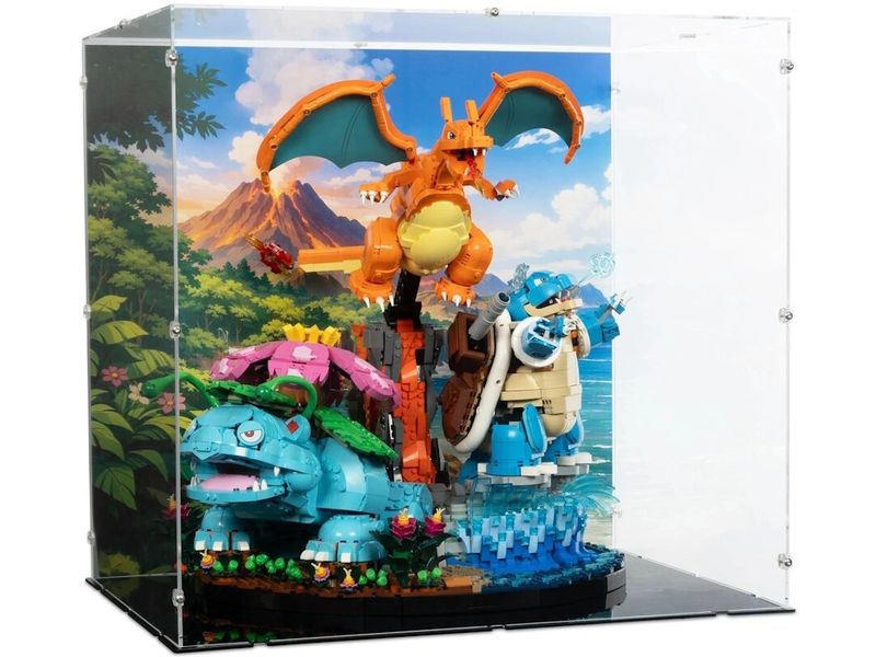 iDisplayit | Acryl-Display LEGO 72152 Pokémon | Mit Hintergrundbild & schwarzem Boden