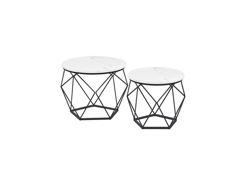 VASAGLE | Beistelltisch 2er Set, Marmoroptik | 50/30x40/36.3 cm (DxH), Stahl, Spanplatte