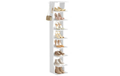 VASAGLE | Schuhgestell Weiss, 8 Ablagen | 26.5x30x147 cm, Stahl, Spanplatte