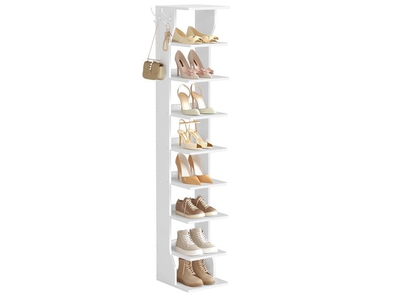 VASAGLE | Schuhgestell Weiss, 8 Ablagen | 26.5x30x147 cm, Stahl, Spanplatte