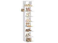 VASAGLE | Schuhgestell Weiss, 8 Ablagen | 26.5x30x147 cm, Stahl, Spanplatte