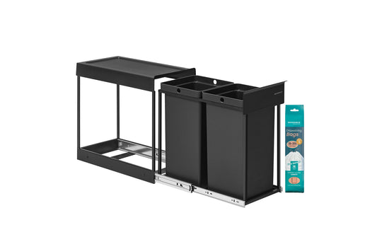 Songmics | Abfalleimer ausziehbar, Schwarz | 48.6x25.6x44 cm, Stahl, Kunststoff