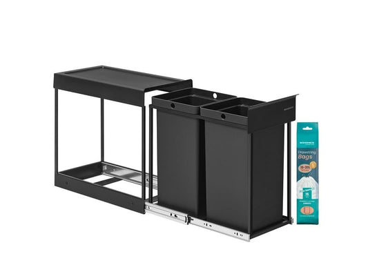 Songmics | Abfalleimer ausziehbar, Schwarz | 48.6x25.6x44 cm, Stahl, Kunststoff