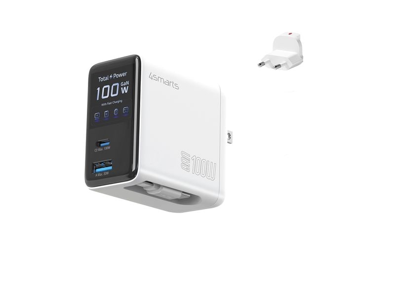 4smarts | GaN Flex Screen AI, Weiss | 100W, 2x USB-C, 1x USB-A