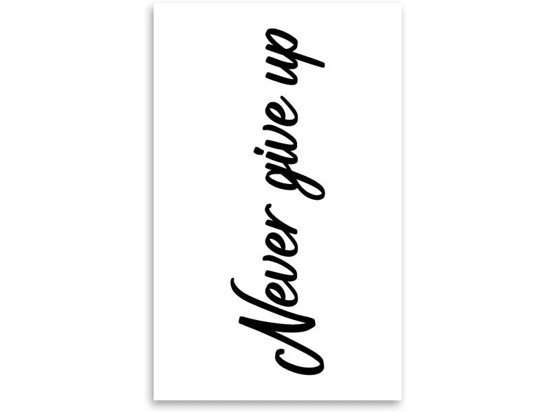 minink | Tattoo Schrift Never give up | Grösse: M (1.9 cm x 7.0 cm)
