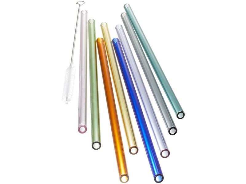 GEFU | Glastrinkhalm FUTURE | 23 cm bunt 8 Stück mit Bürste