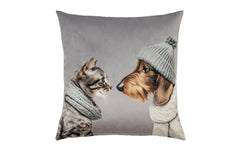 pad | Kissenhülle, Cat loves Dog | light grey, ca. 45 x 45 cm