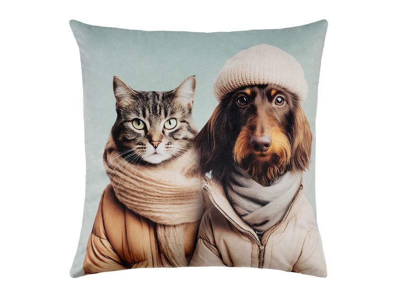 pad | Kissenhülle, Cat loves Dog | mint, ca. 45 x 45 cm