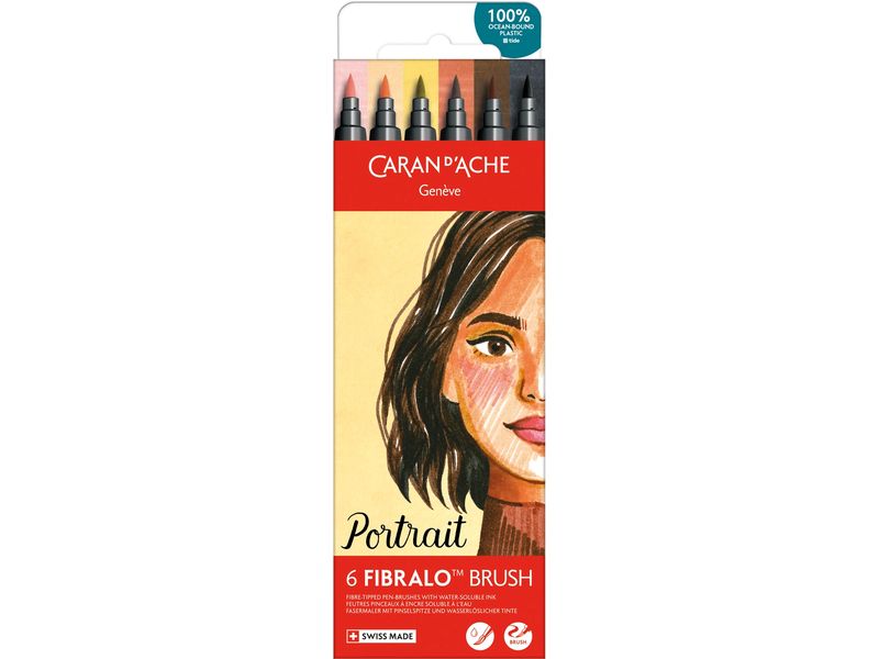 Caran d'Ache | Filzstift Fibralo Brush Porträ | Kartonschachtel mit 6 Farben