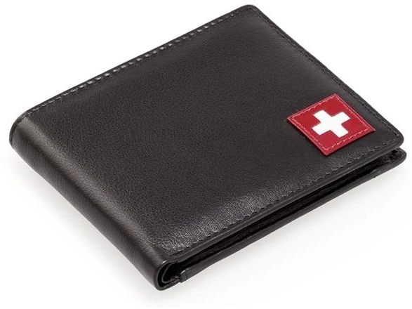 creanorm | CN Portemonnaie mit Schweizerkreuz | Aus Leder, Schwarz