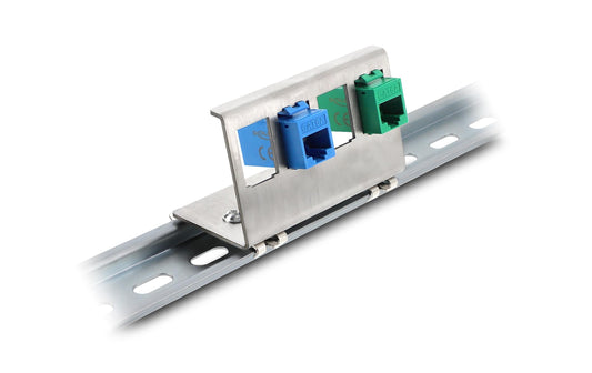 Delock | Keystone Metall Halterung 4 Port | für 35 mm Hutschiene, Edelstahl