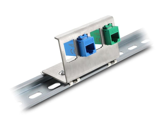 Delock | Keystone Metall Halterung 4 Port | für 35 mm Hutschiene, Edelstahl