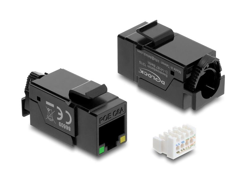 Delock | Keystone Modul RJ45 Cat.6A Bu zu LSA | Cat.6A, AWG23, UTP, LSA, Zink, PoE LED
