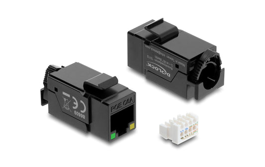 Delock | Keystone Modul RJ45 Cat.6A Bu zu LSA | Cat.6A, AWG23, UTP, LSA, Zink, PoE LED