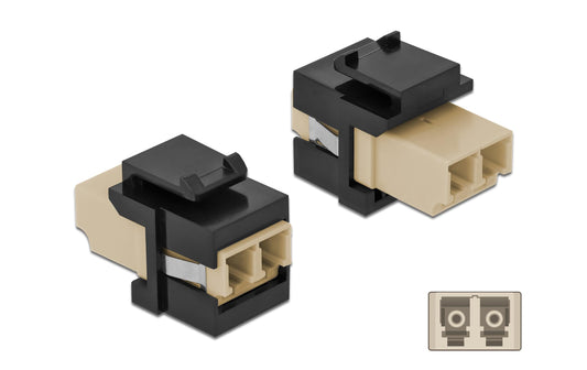 Delock | Keystone Modul LWL LC zu LC Bu/Bu | LC Duplex. beige / schwarz