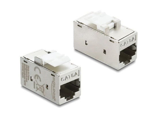 Delock | Keystone Modul RJ45 Cat.6A Bu zu Bu | Cat.6A, STP, Zink, silber / weiss