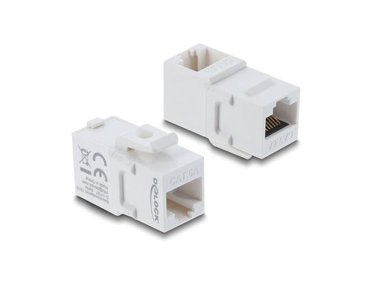 Delock | Keystone Modul RJ45 Cat.6A Bu zu Bu | Cat.6A, UTP, PVC, 90° gewinkelt, weiss